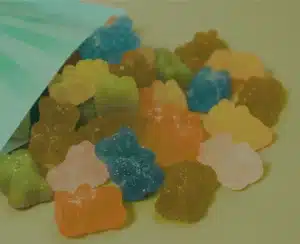 image showing the best thc gummies on a yellow background