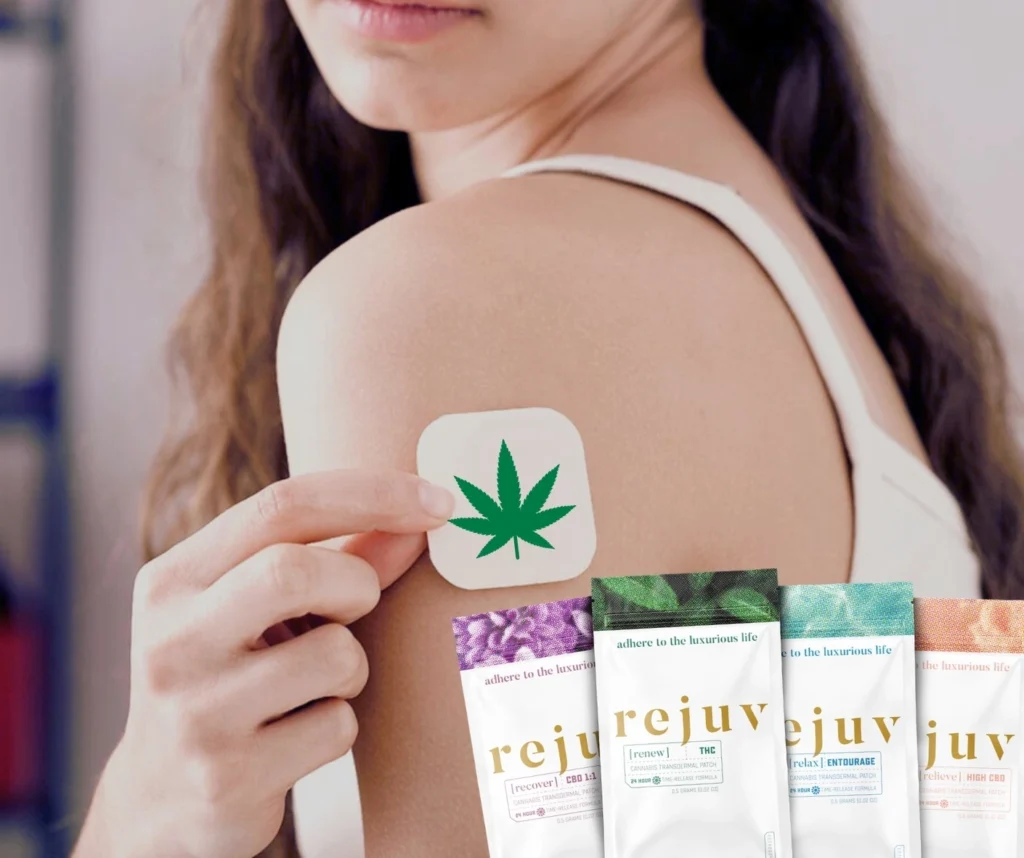 Image of a women using transdermal thc patch on her arms